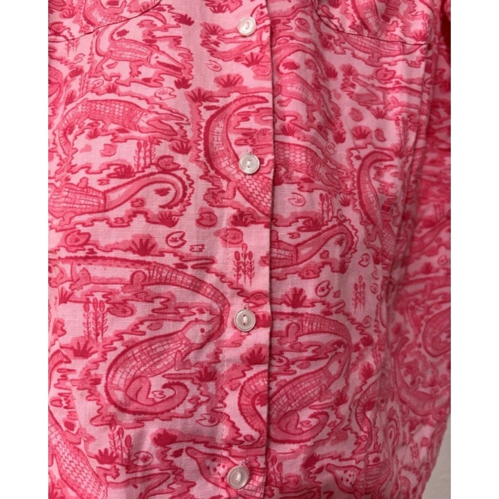 Charter Club Luxury Linen Pink Alligator Crocodile Print Button Down Shirt M - Picture 5 of 15